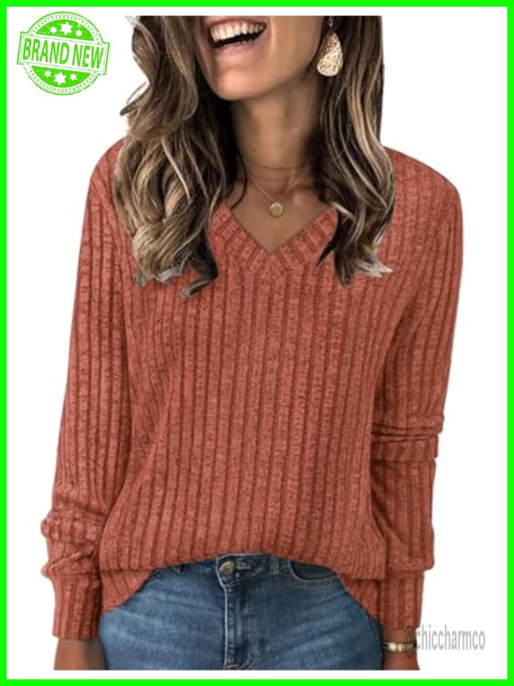 Womens V Neck Long Sleeve Tunic Sweater Lightweight Knit Top for Fall